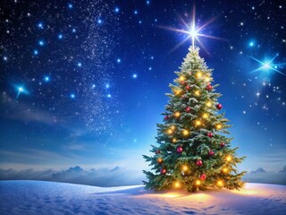 Sparkling Starry Christmas Tree, Festive Holiday Night Scene, Copy Space