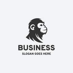 Monkey profile logo design vector illustration in black and white style on a white background