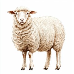 Fototapeta premium Creamy White Sheep Portrait Against White Background