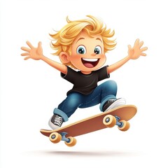 Joyful Boy Cartoon Skateboarding