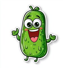 Cheerful Cartoon Cucumber Character with Big Eyes and Smile
