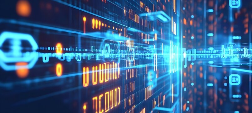 Digital data streams flow in cyberspace