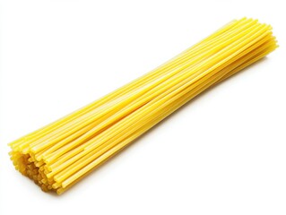 Raw italian spaghetti pasta bundle on white background