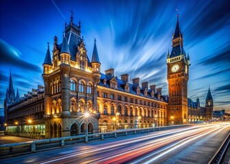Obraz premium St Pancras Station Long Exposure Night Photography, London Train Station Lights Trails