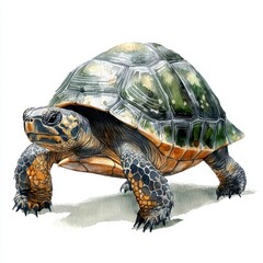 Obraz premium Detailed Illustration Of A Tortoise With Textured Shell On White Background