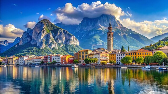 Stunning Panoramic View of Lecco, Italy: Lake Como's Picturesque Lakeside Town