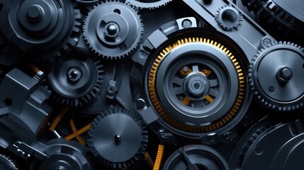 Detailed Close-Up of Intricate Black Gears and Mechanical Components