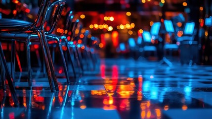 Abstract Reflections: Chairs and Lights Create a Vivid Urban Landscape
