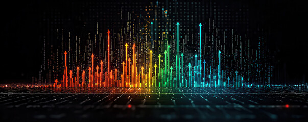 Digital stock market graph displaying colorful data trends and fluctuations