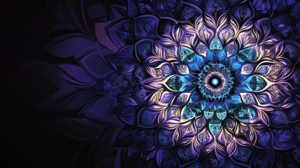 Fototapeta premium Intricate mandala design featuring vibrant blue and purple hues with a dark background