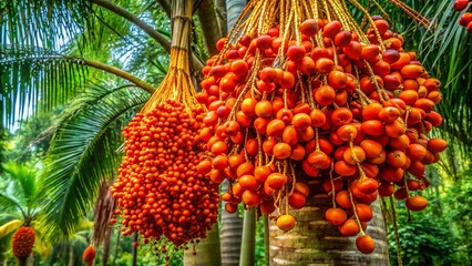 Surreal Buriti Palm Fruit Hanging in Amazon Rainforest, Iranduba, Brazil