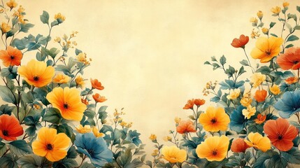 Vibrant floral arrangement with colorful flowers against a soft, textured background