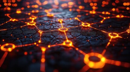 Abstract representation of interconnected glowing nodes on a cracked surface, symbolizing technology