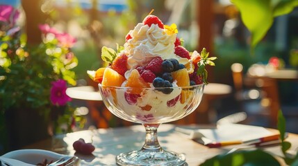 Refreshing Ice Cream Sundae on Patio