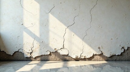 Distressed Wall Texture Sunlight Illuminates Cracks and Flaking Plaster on Weathered Surface