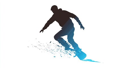 Naklejka premium Snowboarder in Blue and Black on White Background: Simple Flat Design for Winter Sports Poster