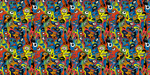 Fototapeta premium Cartoon hand-drawn doodles on the subject of summer holidays theme seamless pattern