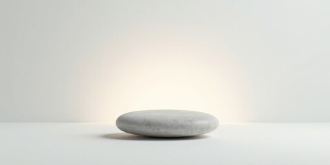Minimalist Studio Shot A Single, Smooth, Grey Stone on a Bright White Background