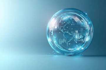 Futuristic Glowing Globe with Digital Data and Network Connections on Blue Background