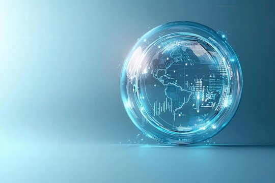 Futuristic Glowing Globe with Digital Data and Network Connections on Blue Background