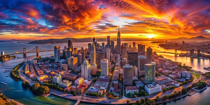 Surreal Sunset Skyline: San Francisco Bay Area Dreamscape