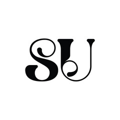 SU monogram logo design letter text name symbol monochrome logotype alphabet character simple logo