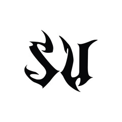 SU monogram logo design letter text name symbol monochrome logotype alphabet character simple logo