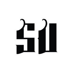 SU monogram logo design letter text name symbol monochrome logotype alphabet character simple logo