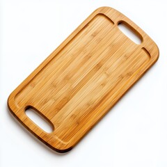 Light Brown Bamboo Cutting Board With Handles On White Background