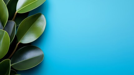 Lush Green Leaves on Bright Blue Background