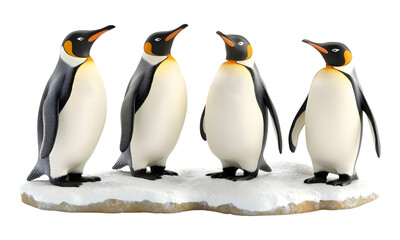 Fototapeta premium Group of four emperor penguins , 3D rendering isolated on a transparent background.