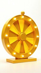 Bright yellow wheel of fortune with LED lights on the outer rim isolated on a white background, Radiant, Fortune