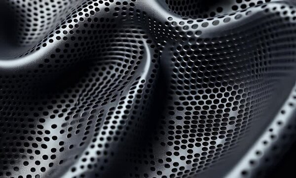 Abstract dark metallic fabric, textured waves, background bokeh, design element