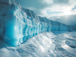 Glacial Contrasts: Sunlit Crevasses and Shadows on Ice
