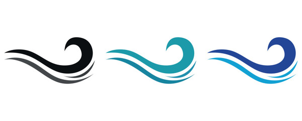 Water wave icons, sea wave, ocean wave icons vector, water wave silhouette vectors in flat style illustration isolated on white background.