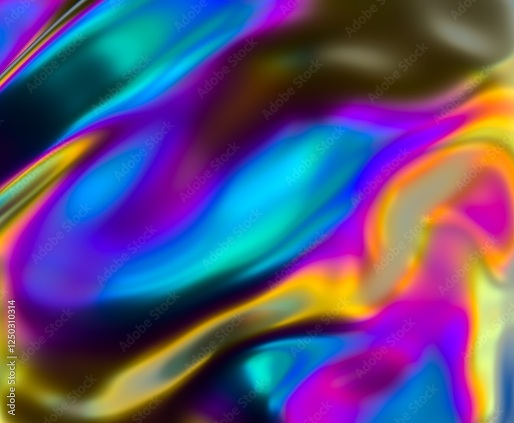 Aufkleber holographic glossy surface with colorful opalescent ripples. futuristic 3d illustration of neon glit