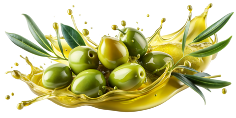 Fresh Green and Black Olives Splashing in Water or Oil with Droplets, Vibrant Mediterranean Food Concept, Healthy Eating, Natural Ingredients, and Culinary Background.AI generated