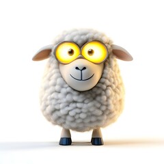 Cute Cartoon Sheep Wearing Glasses with a Playful Expression Against a White Background for Creative and Fun Projects