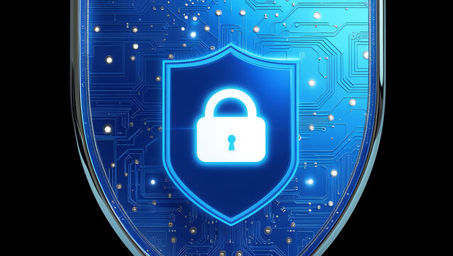 "Digital Shield Protection: Cybersecurity and Data Security Illustration with Futuristic Shield Icon"

