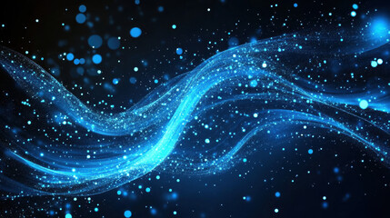 Abstract blue glowing particle background with dots and lines, a digital technology concept for science or data transfer in space