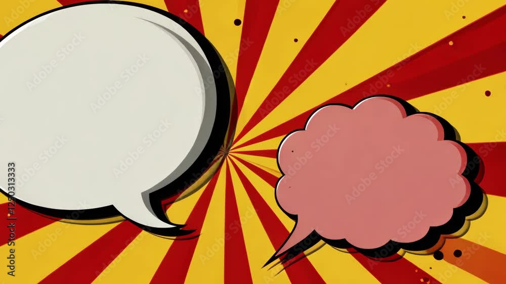 Poster a cartoon drawing of two speech bubbles, one of which is white and the other is yellow. the white bu