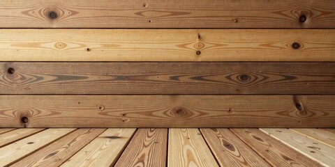 Rustic Wooden Wall and Floor Background with Natural Wood Grain Textures and Subtle Variations in Color Tones