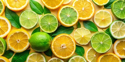 Fototapeta premium Vibrant Sliced Lemons and Limes: Fresh Citrus Fruit Photography