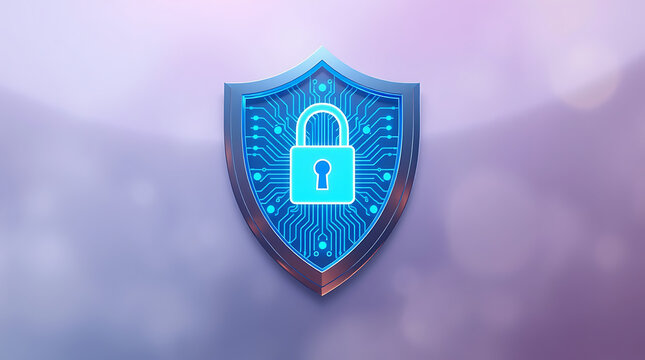 "Digital Shield Protection: Cybersecurity and Data Security Illustration with Futuristic Shield Icon"

