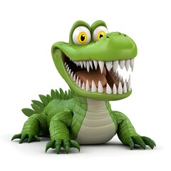 Fototapeta premium Cartoon crocodile character with big eyes and sharp teeth, smiling and looking friendly, ideal for children's illustration and playful designs