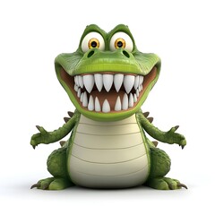 Fototapeta premium Cheerful cartoon crocodile character with wide grin and friendly eyes, perfect for children's themes and playful design projects in bright colors