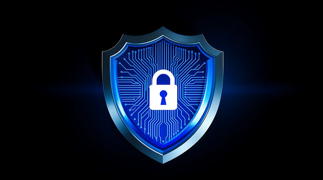 "Digital Shield Protection: Cybersecurity and Data Security Illustration with Futuristic Shield Icon"

