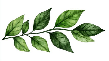 Fototapeta premium Watercolor Green Leaf Branch On White Background