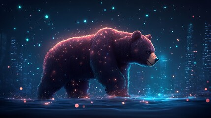 A dynamic golden bear breaking through a digital financial chart with a black and gold Bitcoin market backdrop