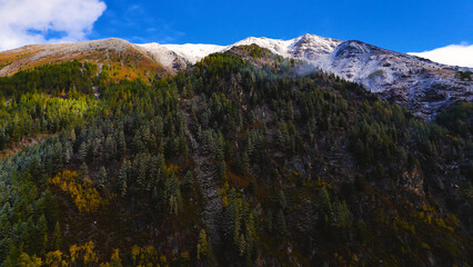 snowy mountain tops in Altai in autumn